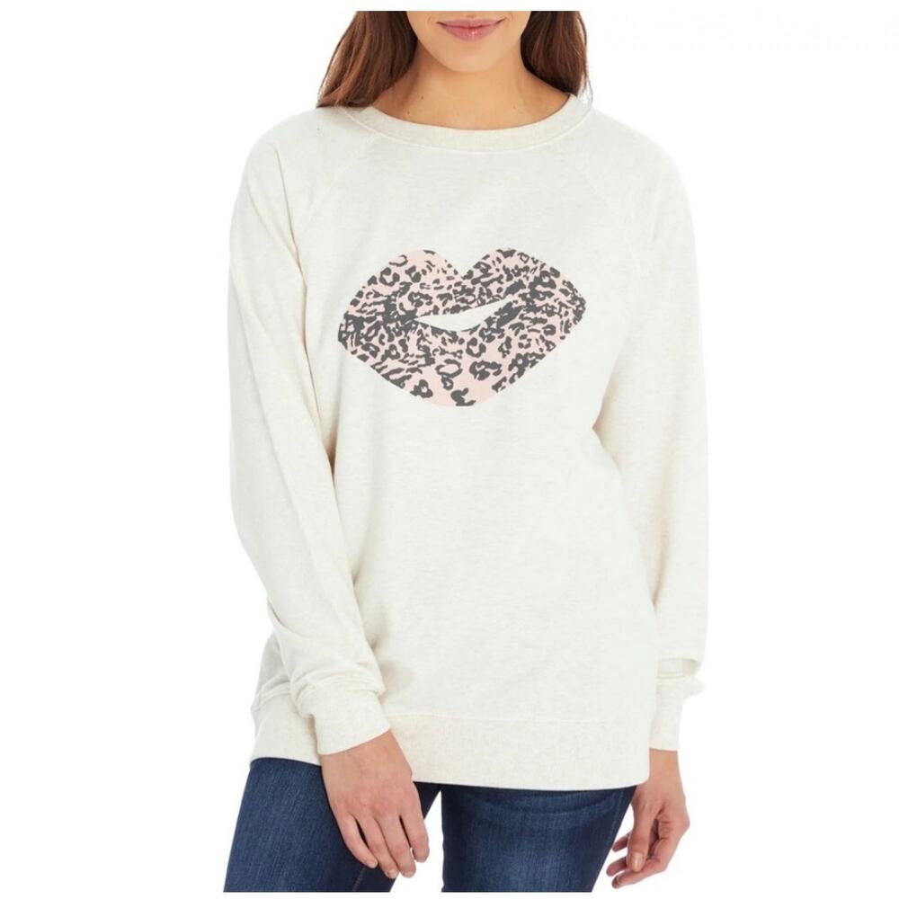 Wildfox Womens Statement SWEATSHIRT Oatmeal With Lips Small L